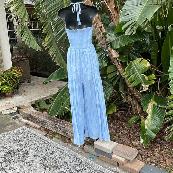 Hyfve crochet, halter, match, stick, gauze, wide, leg, tiered, jumpsuit - Picture 5 of 9